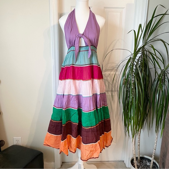 ANTIK BATIK Dress NWT Perrine tiered cutout cotton halterneck Multicolor Size 6 - Picture 6 of 16